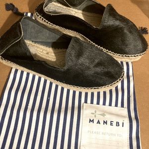 Manebi espadrilles in black cow hide. Size 10